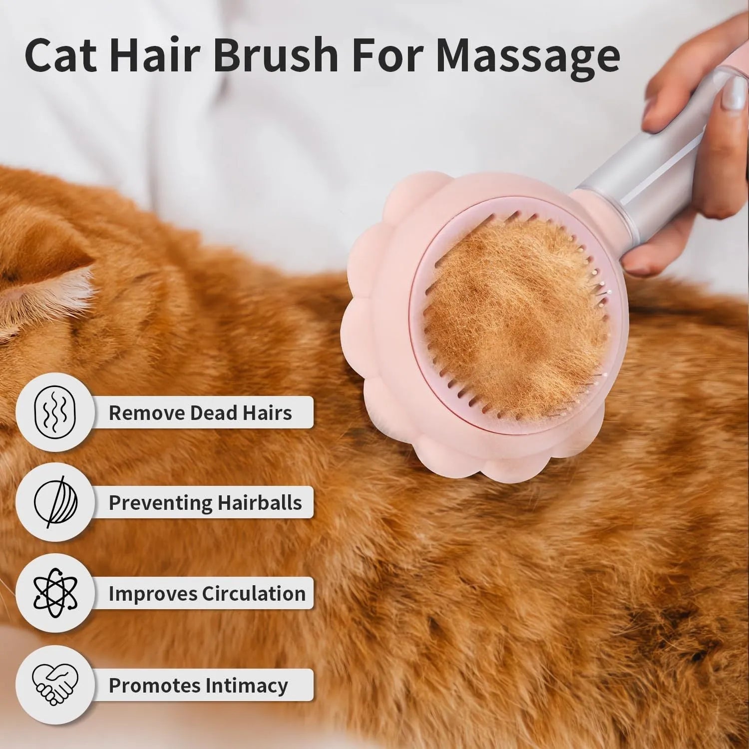 Self-cleaning spray cat brush with release button in grey, green, or pink colours for pet grooming