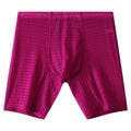 Men's transparent lace boxer shorts in a lengthened, mid-waist design, shown in multiple colour options.
