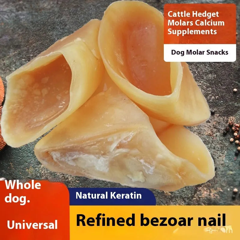 A natural hoof-shell coloured cowhide chew stick for dogs, shown in two sizes.