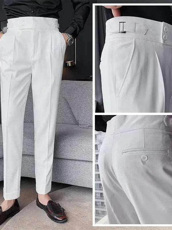 Autumn retro high waist straight casual trousers in cotton blend fabric, available in four pure colours
