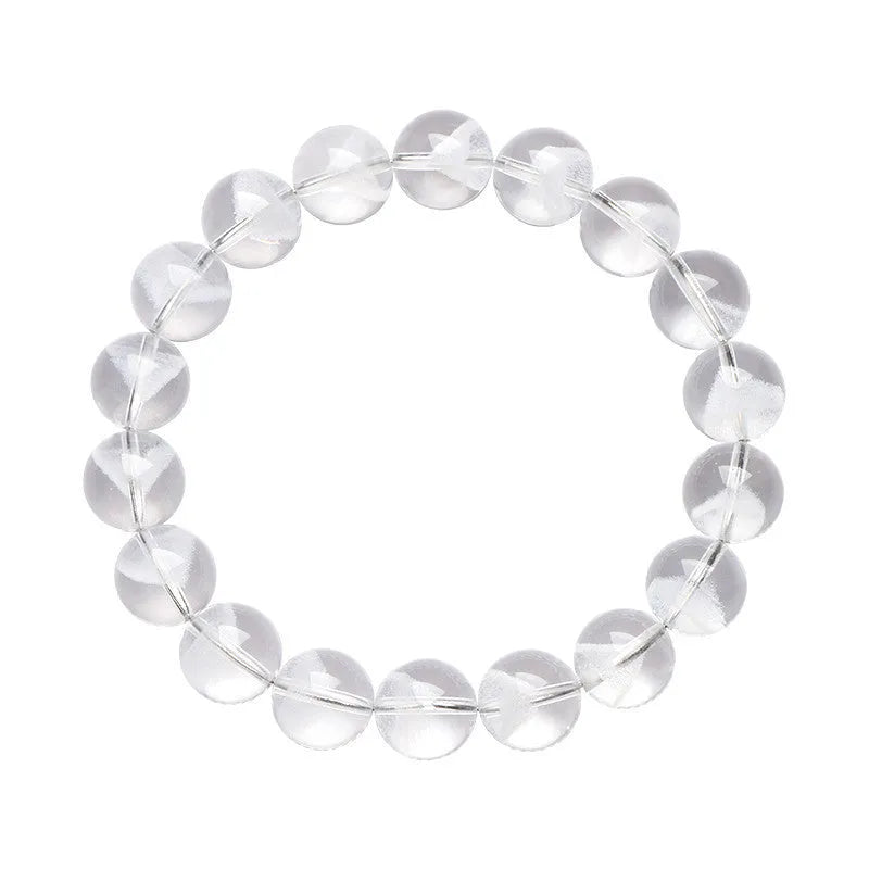 Women's natural white ghost pyramid bracelet with white crystal beads and a ruyi charm