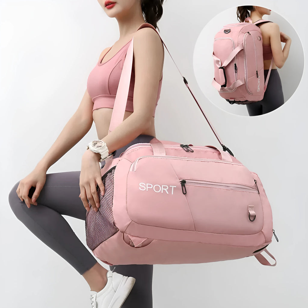 Waterproof gym backpack with separate shoes compartment and multiple pockets in light green colour