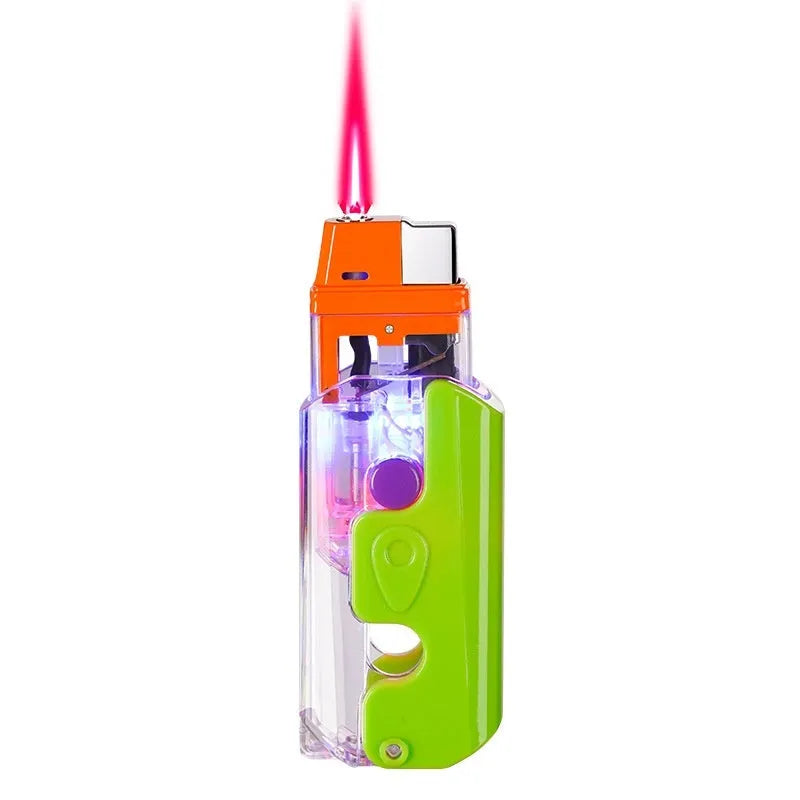 Orange, purple and green plastic wind-resistant refillable cigarette lighter