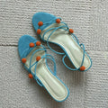 Cyan genuine leather lace-up high-heeled sandals with thin straps and open toe