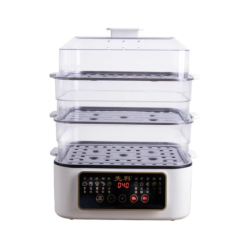 Household electric steamer appliance with stainless steel rack and 10L capacity