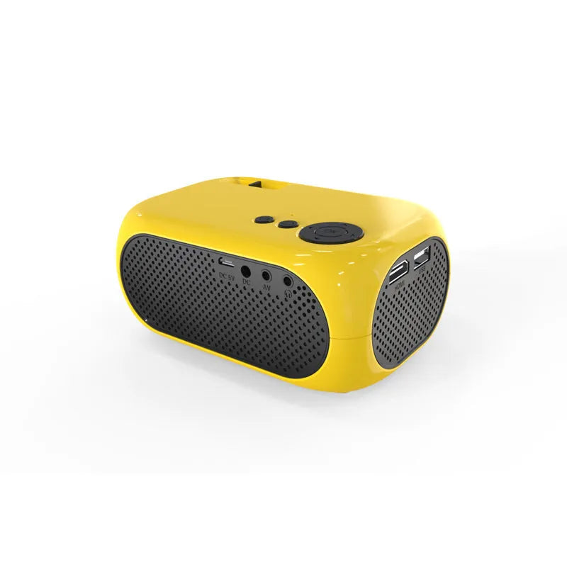 M24 micro mini portable LED projector in gold or white colour with power adapter and AV cable