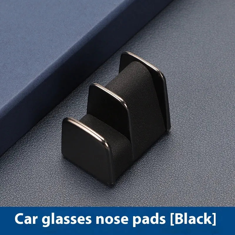 Zinc alloy car dashboard glasses clip with leather detail in black, gray, green, or red.