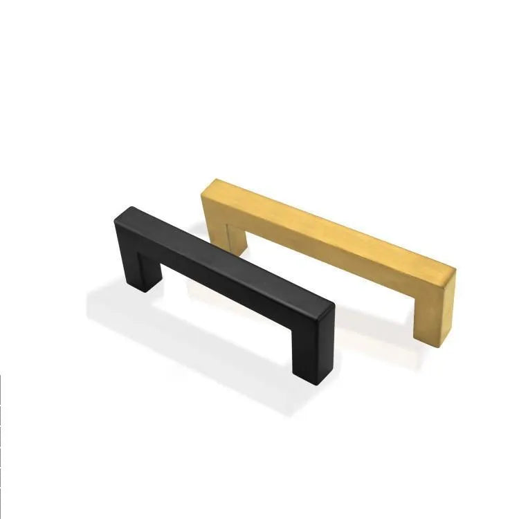 Stainless steel square pipe drawer handle with wire drawing finish in silver, black, or gold