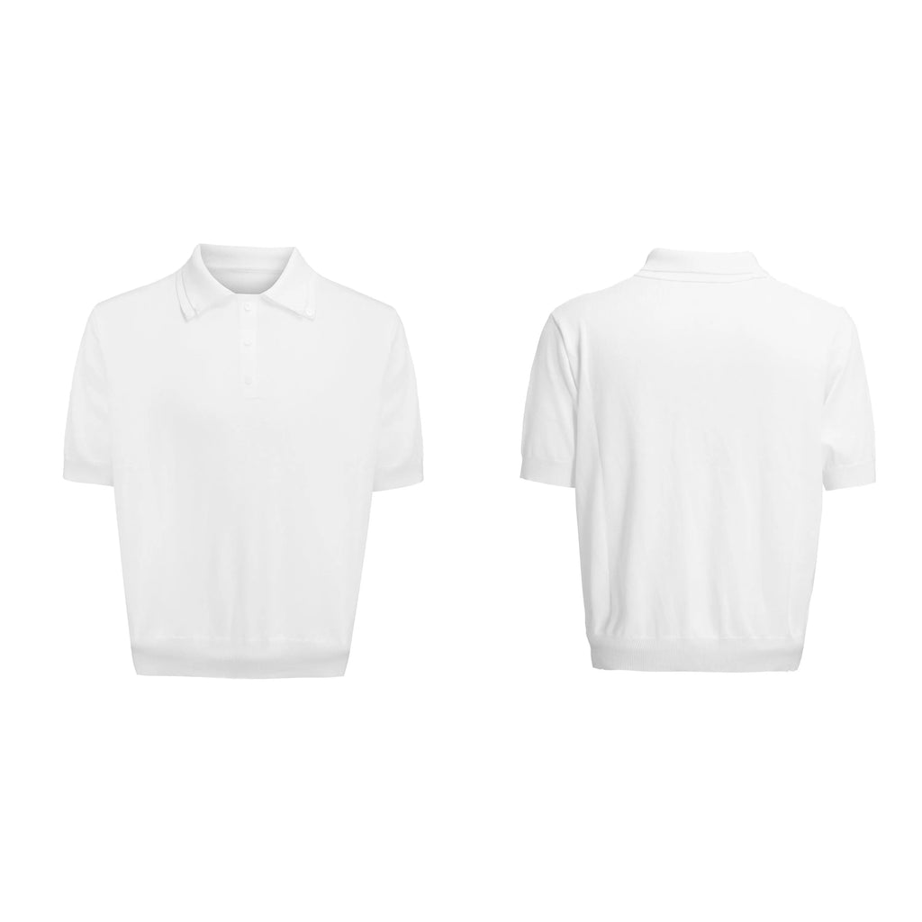 Men's black knitted polo shirt with double collar design and short sleeves