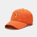 Banana embroidery adjustable baseball cap in peacock blue with curved brim and dome crown