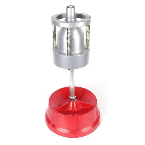 Portable wheel balancer with aluminium head and bull's eye level on enamel-finished base