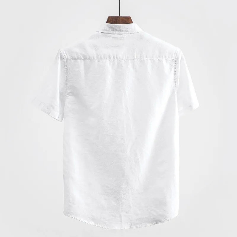Men's casual square collar linen short sleeve shirt in loose cardigan style