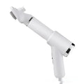 A beige and blue pet hair dryer comb grooming tool with UK plug on a white background.