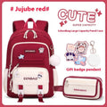 Pink waterproof Oxford cloth school backpack for girls with curved shoulder straps