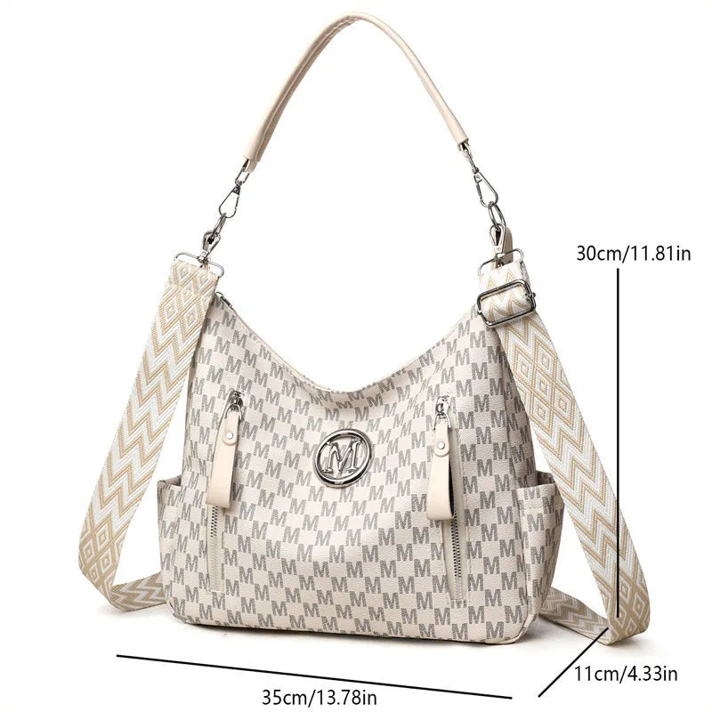 Retro simple printed shoulder messenger bag with double straps in milky white colour