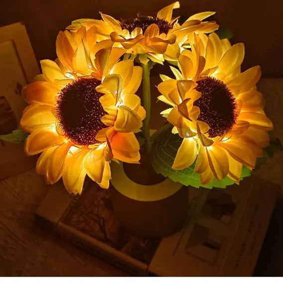 Sunflower LED night light with artificial flowers and rechargeable battery for table decoration