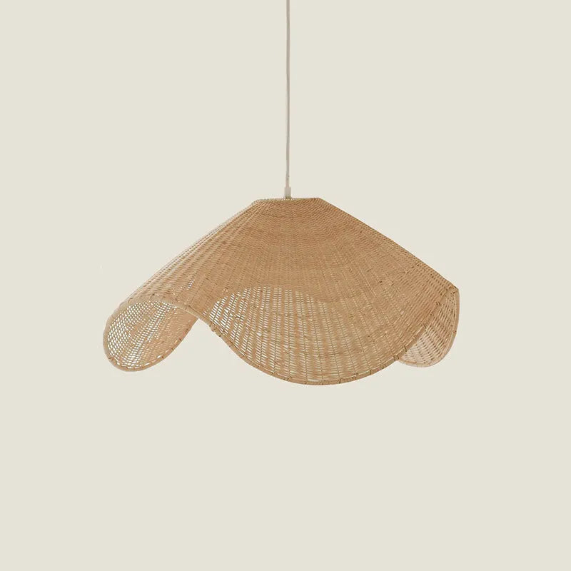 Handmade rattan bamboo chandelier with natural fibre shade and warm LED light