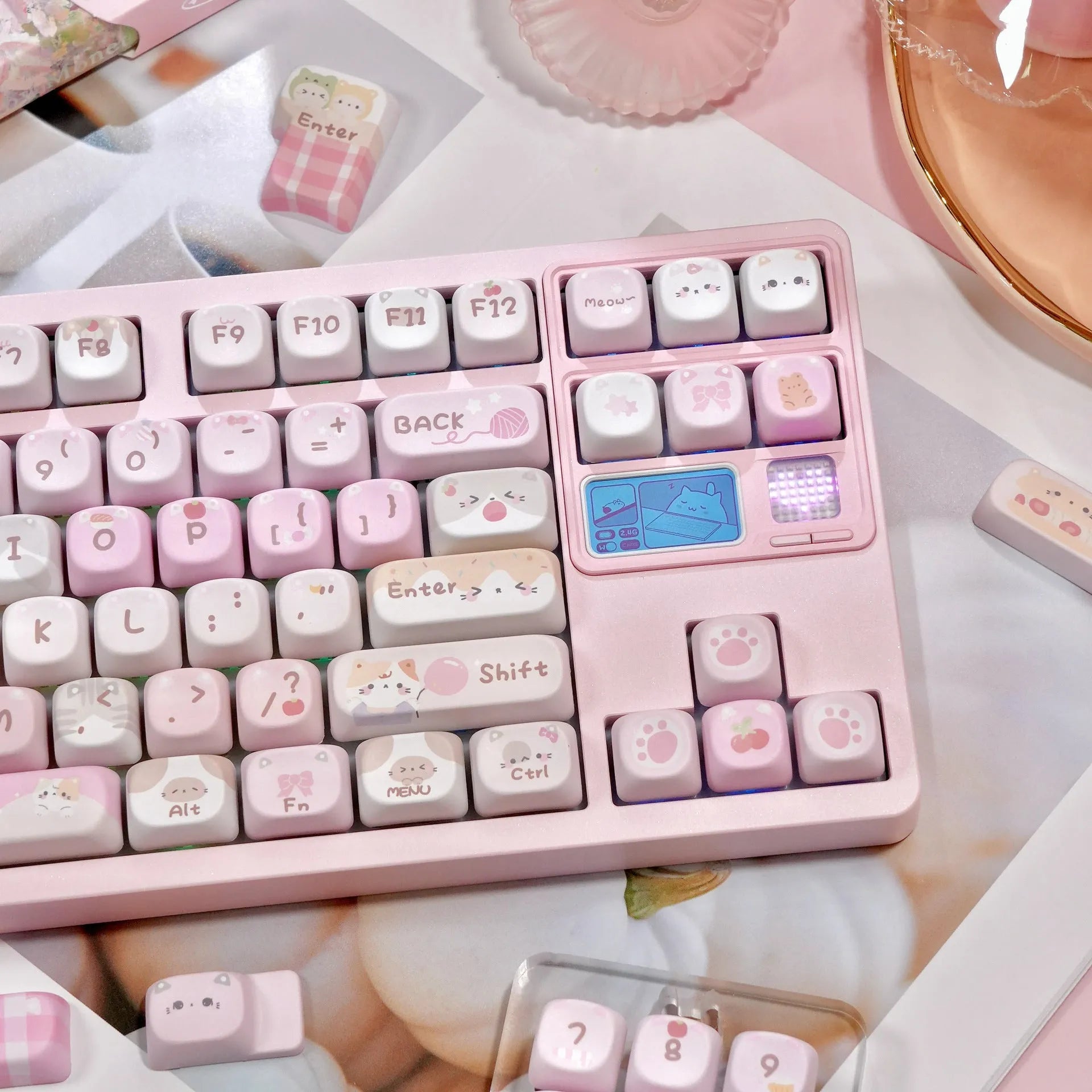 MOA Height full five-sided sublimation key caps in pink cartoon design for mechanical keyboards