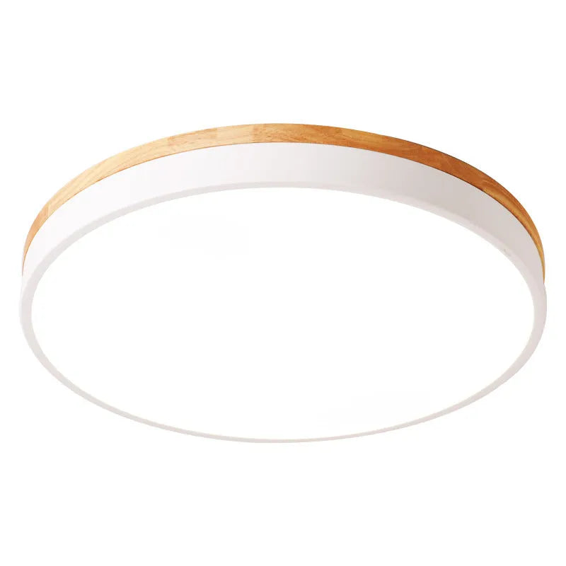 Round Nordic style solid wood and iron LED ceiling lamp with acrylic shade