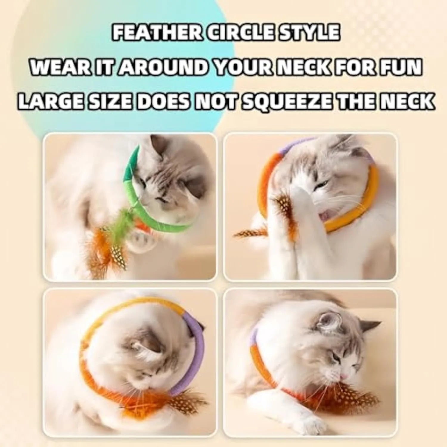 Green circular cotton rope cat toy with feathers and catnip for safe chewing
