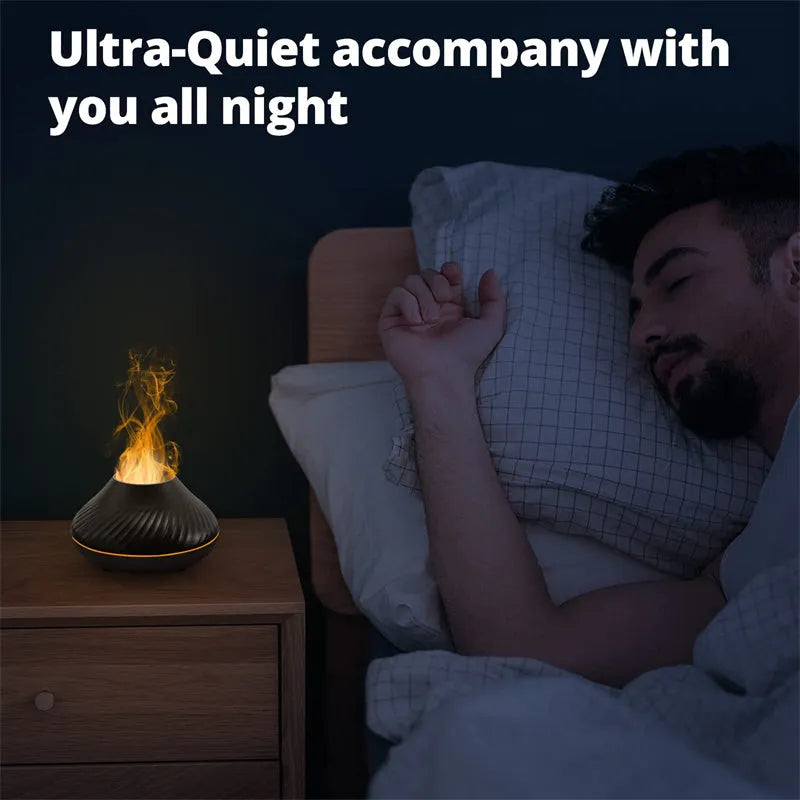 Beige and black USB aroma diffuser lamp with flame effect LED light and mist output