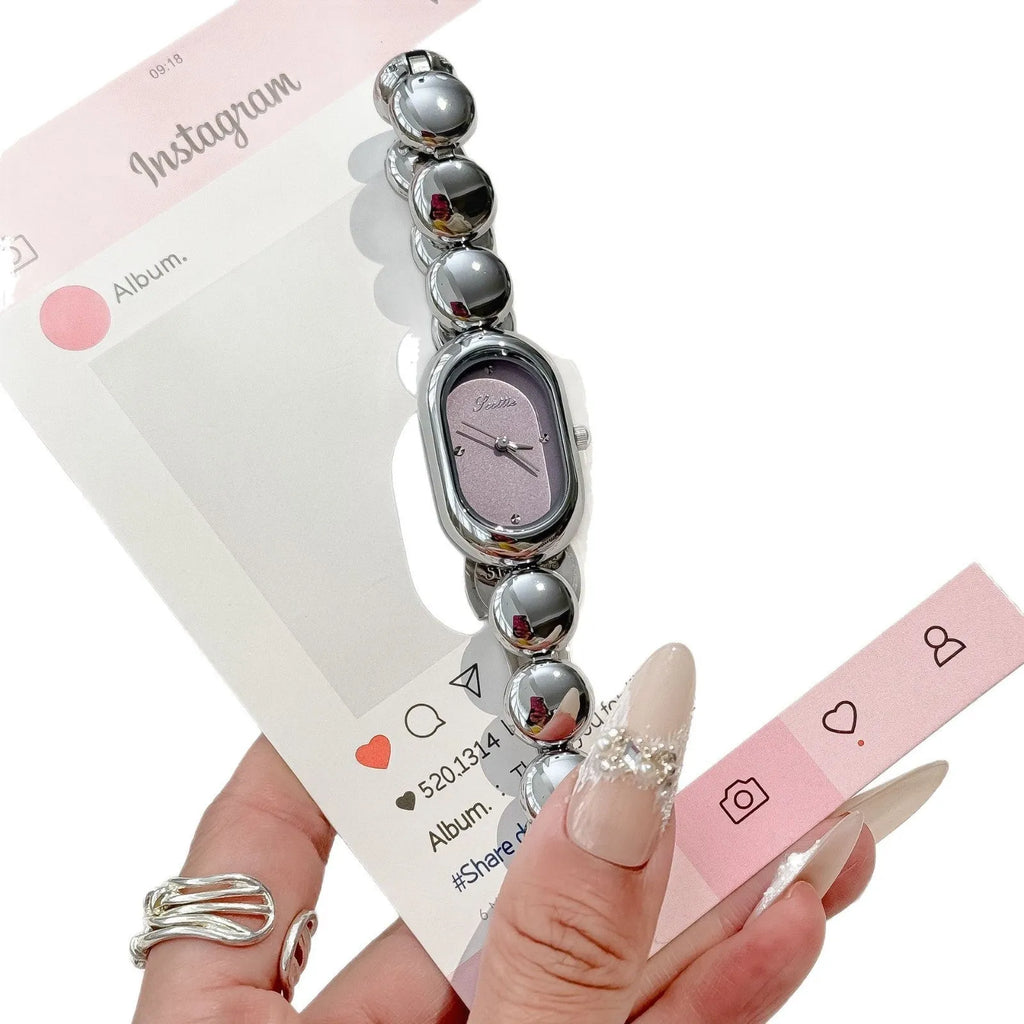 Women's oval fashion watch with 9mm thick case in various colour options