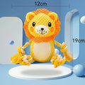 Two stuffed plush dog toys, a lion and a monkey, both featuring squeakers for interactive play.