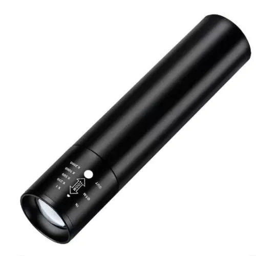 Black or silver aluminium red light therapy mosquito repellent lamp with charging cable.