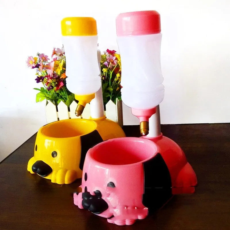 Adjustable pet drinking bowl with rod lifting mechanism in blue colour showing height adjustment