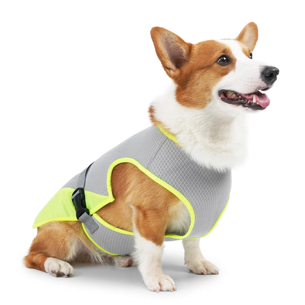 Polyester dog cooling vest in Lake Blue colour showing breathable construction for heatstroke prevention