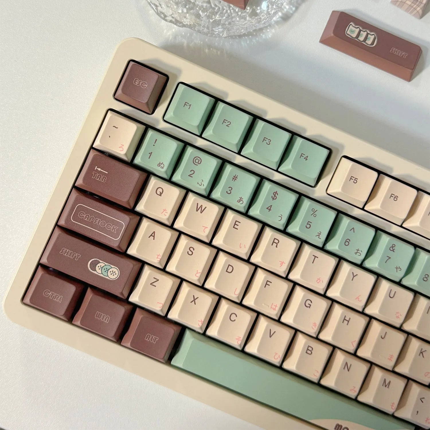 CAP Adaptive Cross Satellite Shaft mechanical keyboard keycap set in Matcha Theme colour.