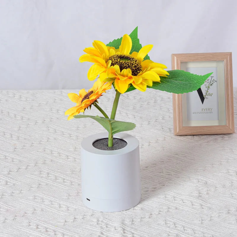 Sunflower LED night light with artificial flowers and rechargeable battery for table decoration