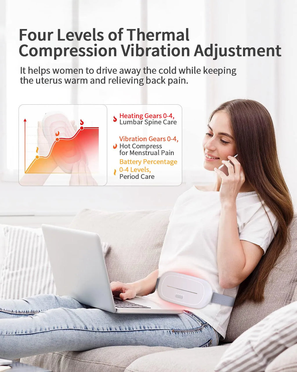 White handheld uterine warming device with control buttons on a plain background.