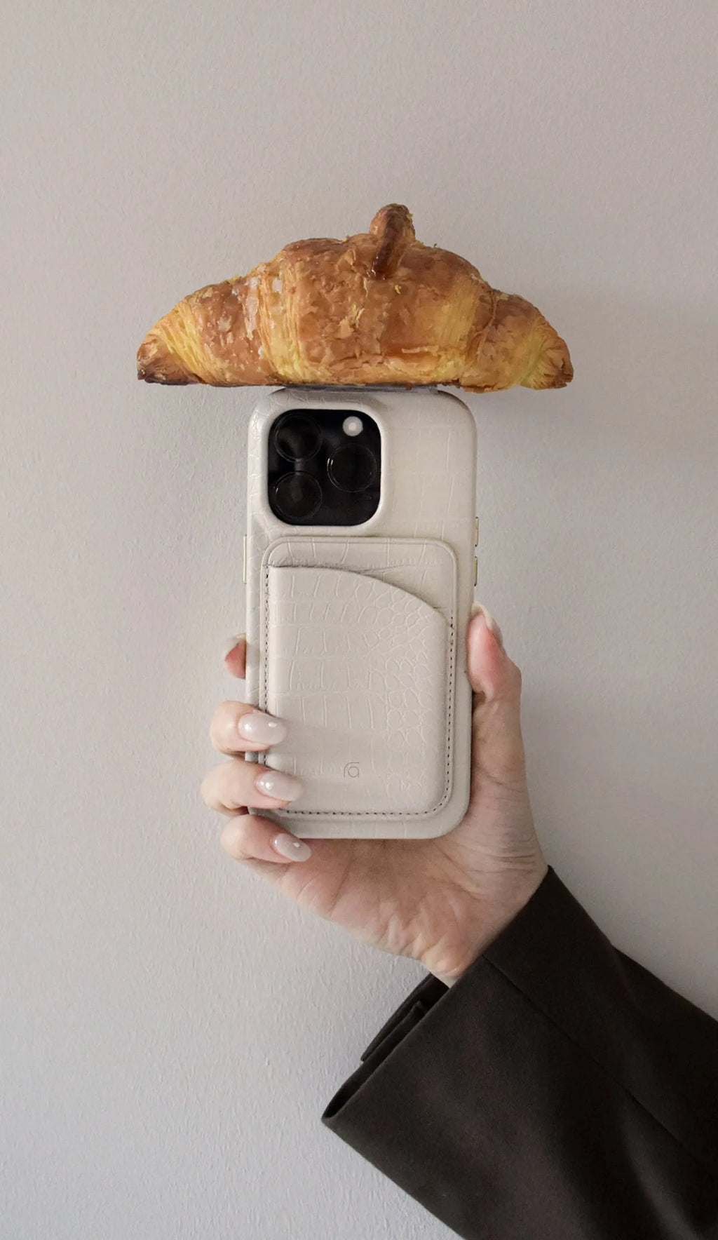 Cream grey patterned faux leather phone case with anti drop protection for iPhone