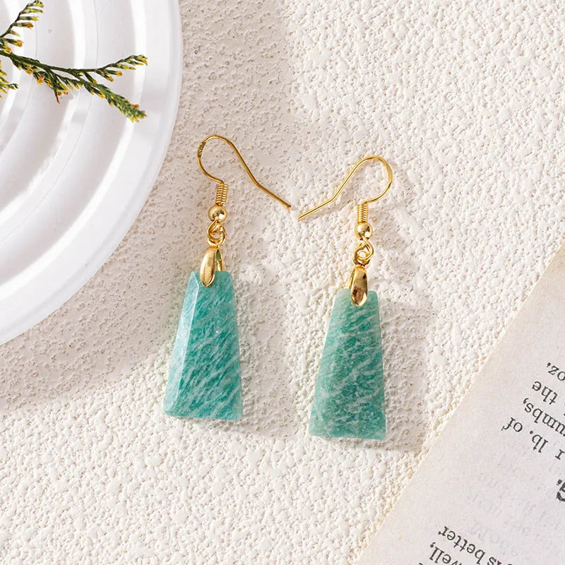 Amazonite trapezoid earrings with geometric design in gold or silver finish
