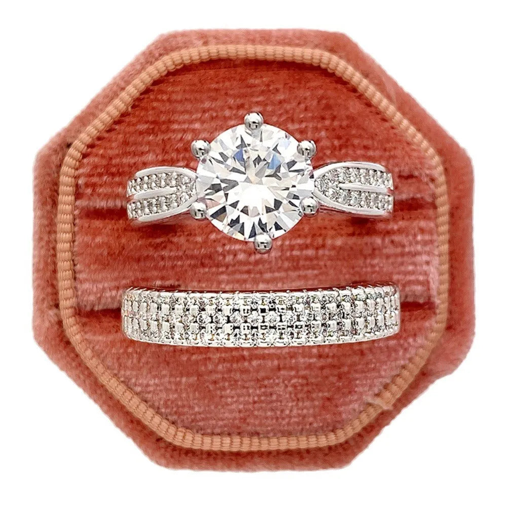 White gold colour wedding combined ring bracelet with geometric design and round elements