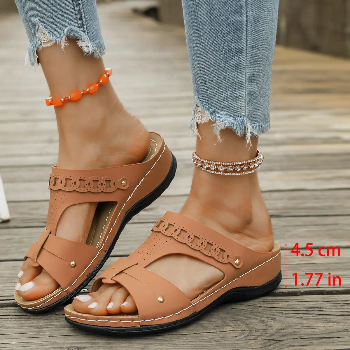 Slope heel Roman style slippers in multiple colours with fish mouth toe design