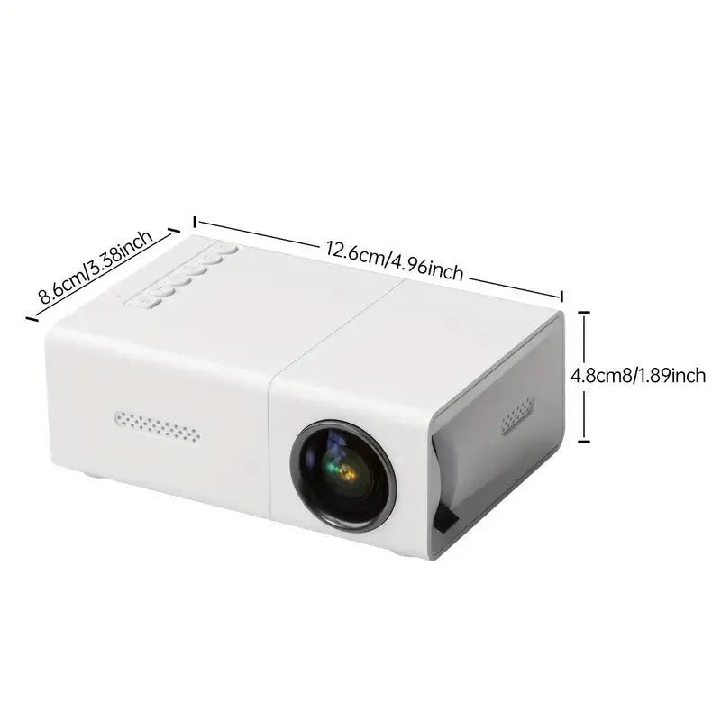 M100 portable LED projector showing black and white colour options with remote control