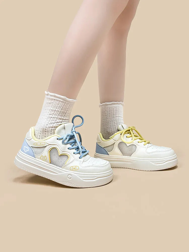 Korean style mesh sneakers in Meow Rabbit colour with cross straps and lace-up closure