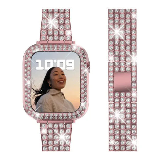 Apple Watch protective case with Double Diamond Glass screen protector in rose gold colour for a 44mm model.