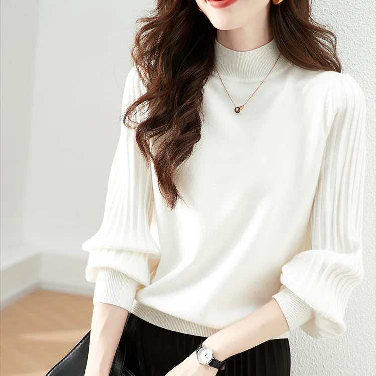 Slim fit half turtleneck shirt in spandex with sunk stripe pattern in blue colour
