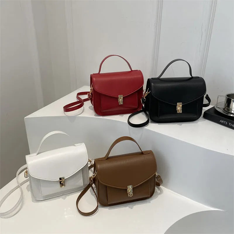 Retro style horizontal square messenger bag in PU material with crossbody strap and document compartment