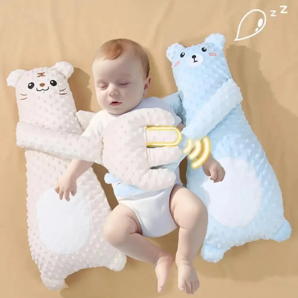Infant exhaust pillow with remote controlled soothing hand in yellow giraffe design for baby sleep comfort