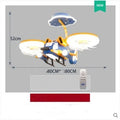 Yellow and blue ceiling fan light with fixed metal blades and acrylic lampshade for bedroom installation