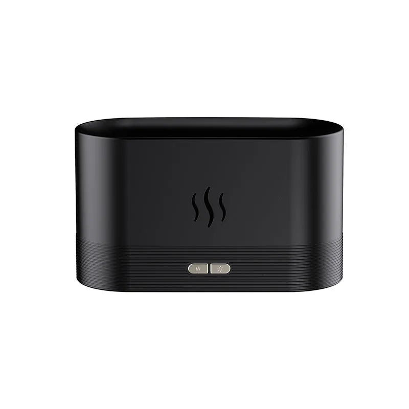 Black square ultrasonic aroma diffuser with flame light effect and mist output