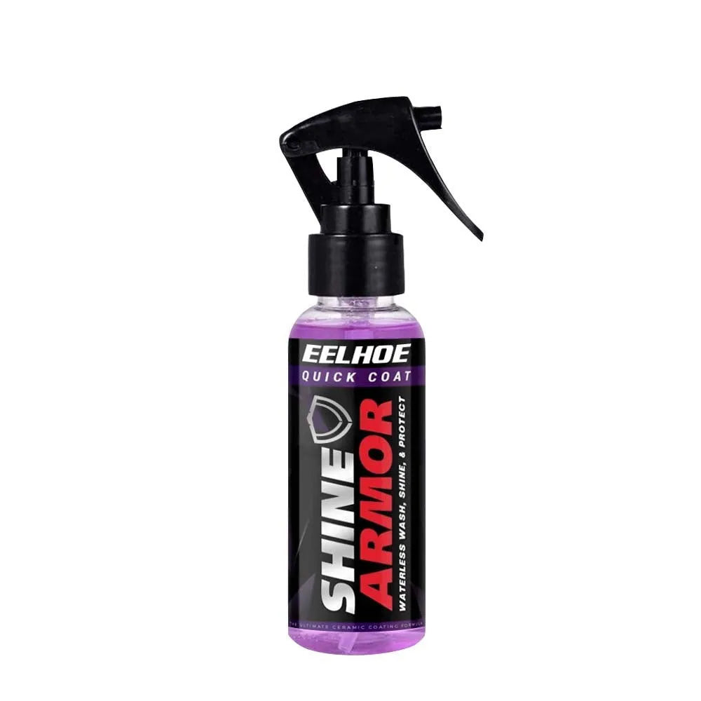 Purple automobile nano coating spray bottle for hand-application car wax.