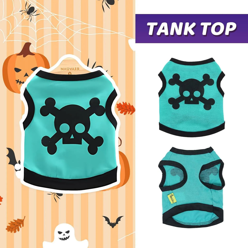 Cotton dog vest with skull bones Halloween design in colour blocking style for small and medium pets