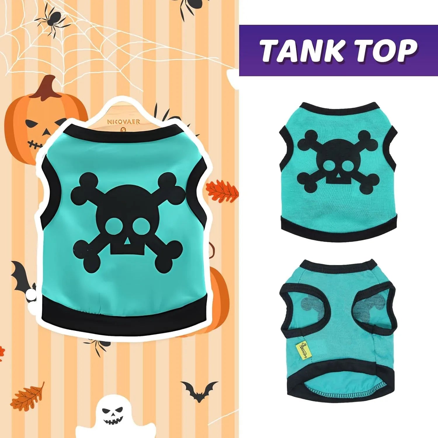 Cotton dog vest with skull bones Halloween design in colour blocking style for small and medium pets