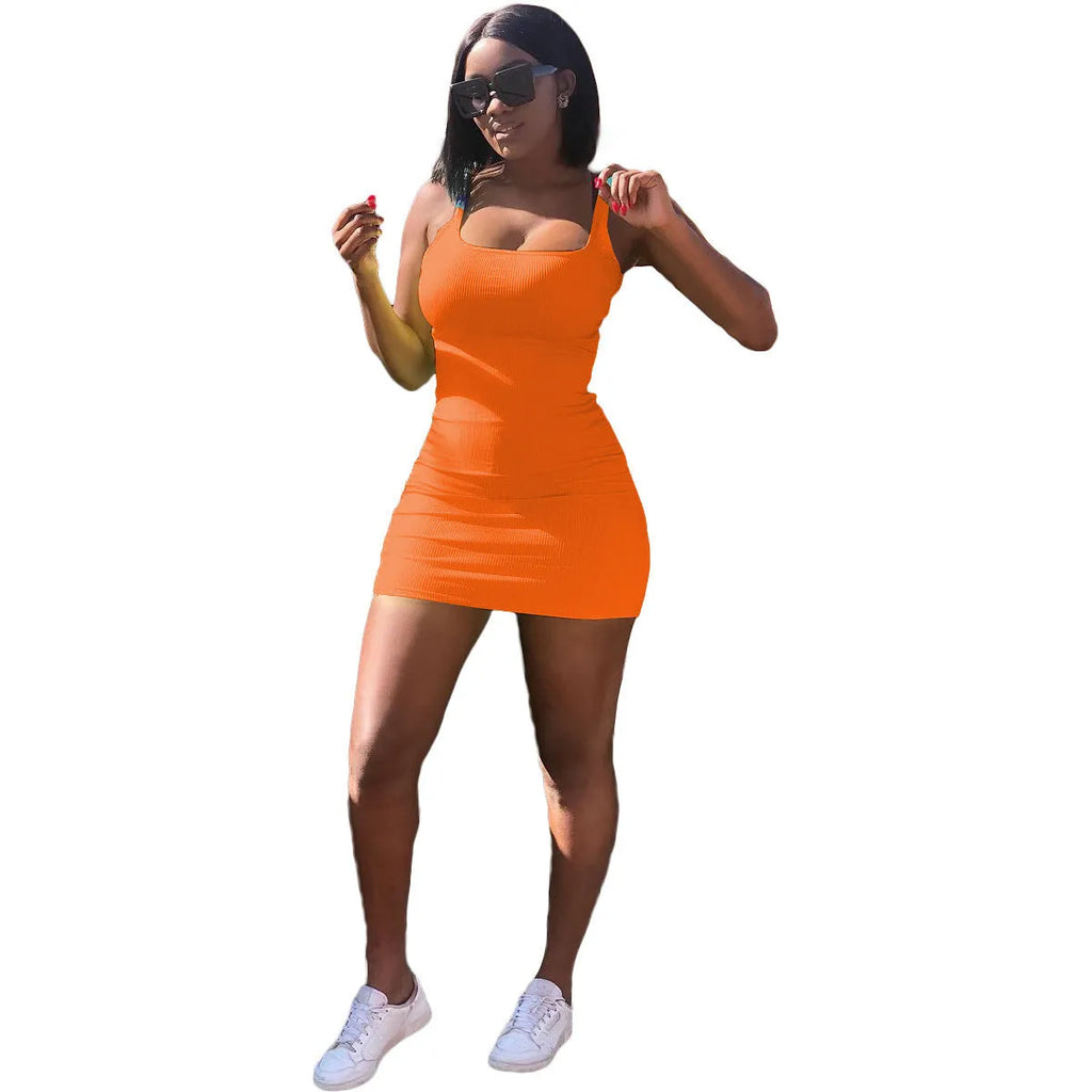 Women's slim fit casual dress with U-neck, straps, sunken stripe pattern, and princess sleeves.