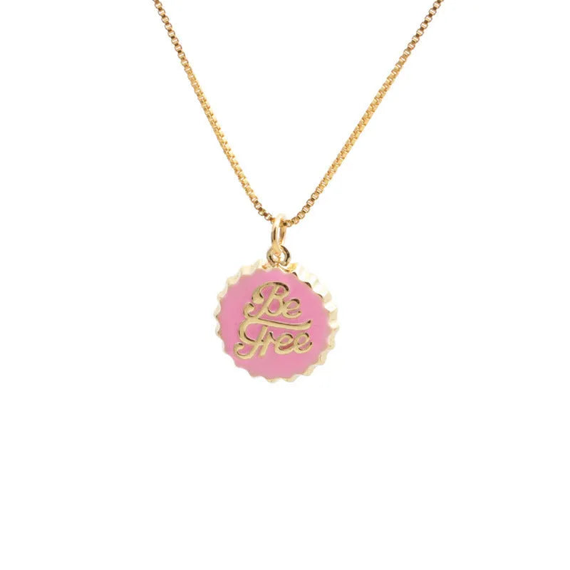 Copper bottle cap pendant necklace with 18K gold electroplating on 40cm box chain